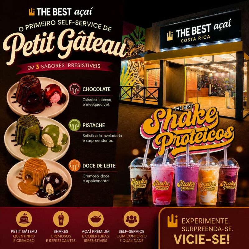 Imagem ilustrativa da matéria The Best Açaí estreia self-service de Petit Gâteau e lança shakes proteicos em Costa Rica
